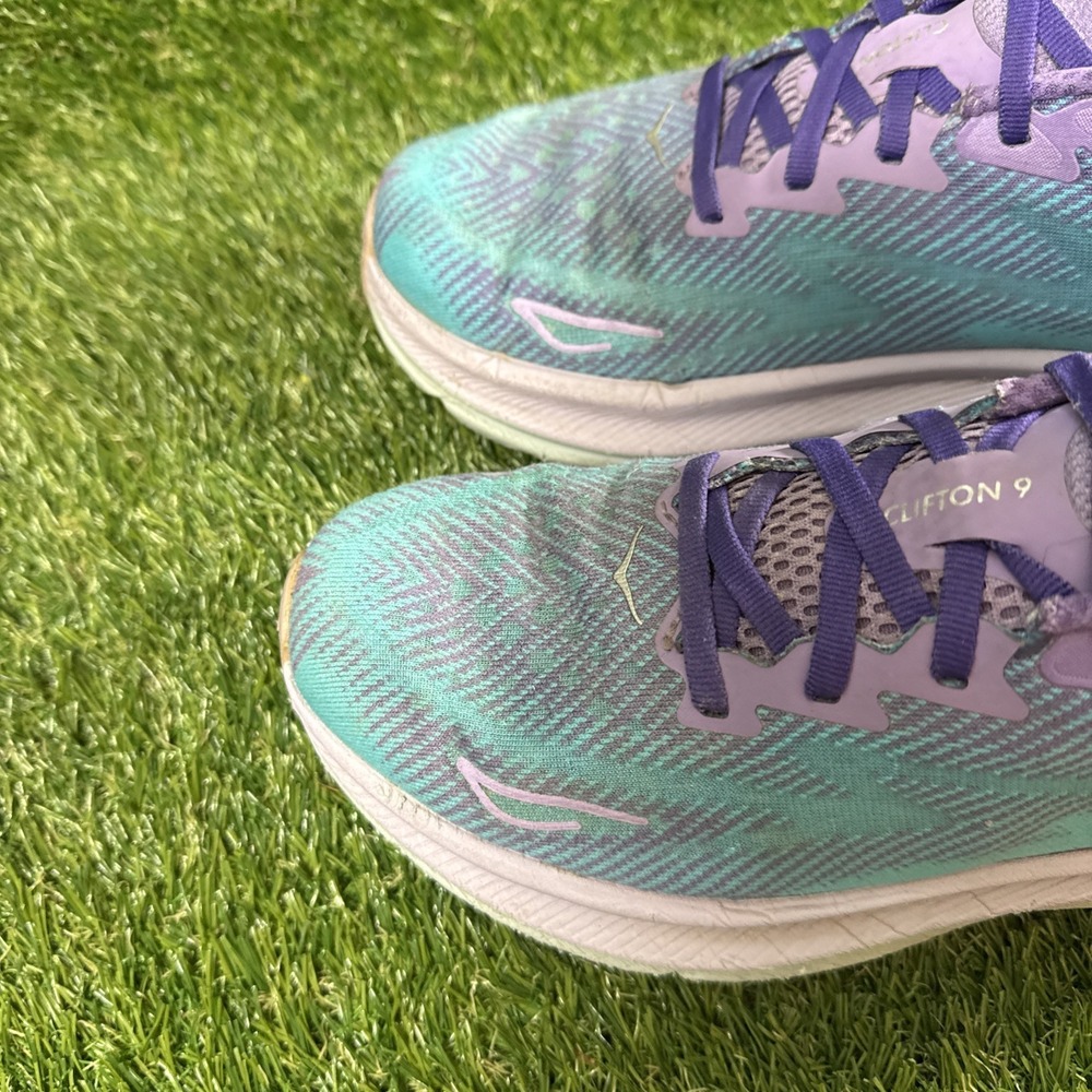 HOKA Clifton 9 Running Shoes Womens Size 8.5 Teal Purple Cushioned No Insoles - Picture 4 of 11